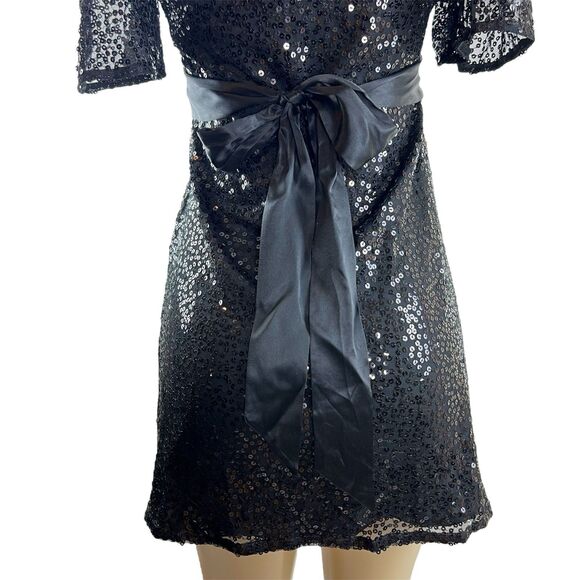 Vintage Betsey Johnson Babydoll Dress Size 6 Black Silk Sequin Y2K Mini Cocktail - Picture 7 of 10